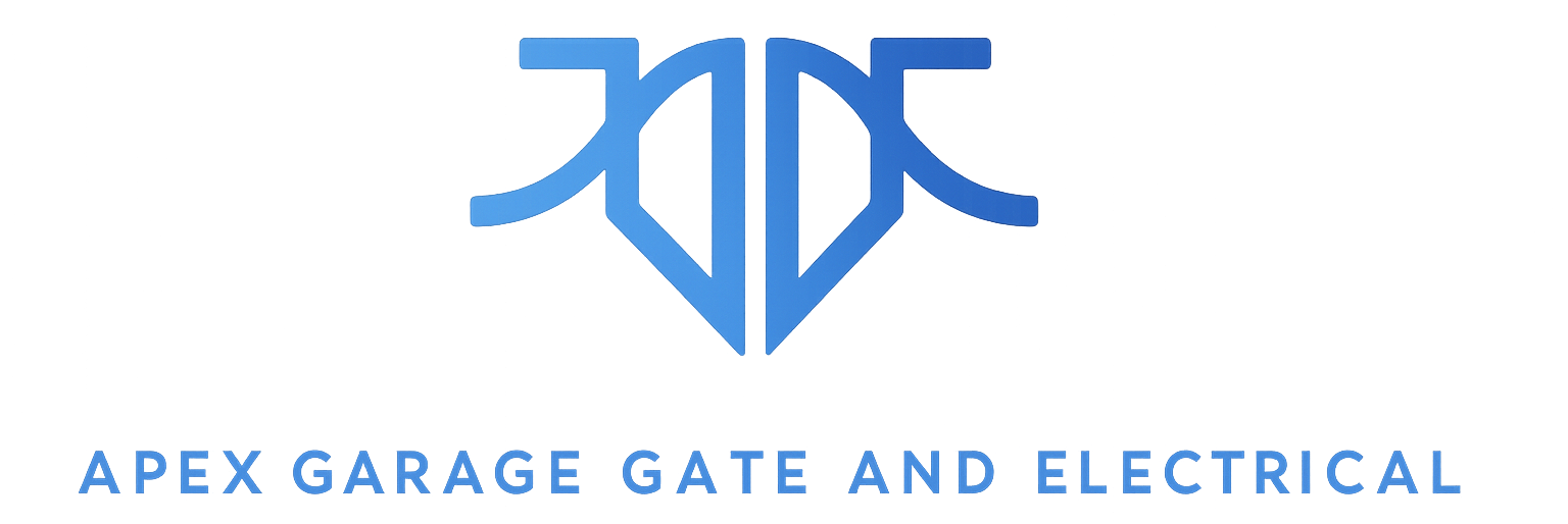Blue logo for Apex Garage Gate and Electrical business